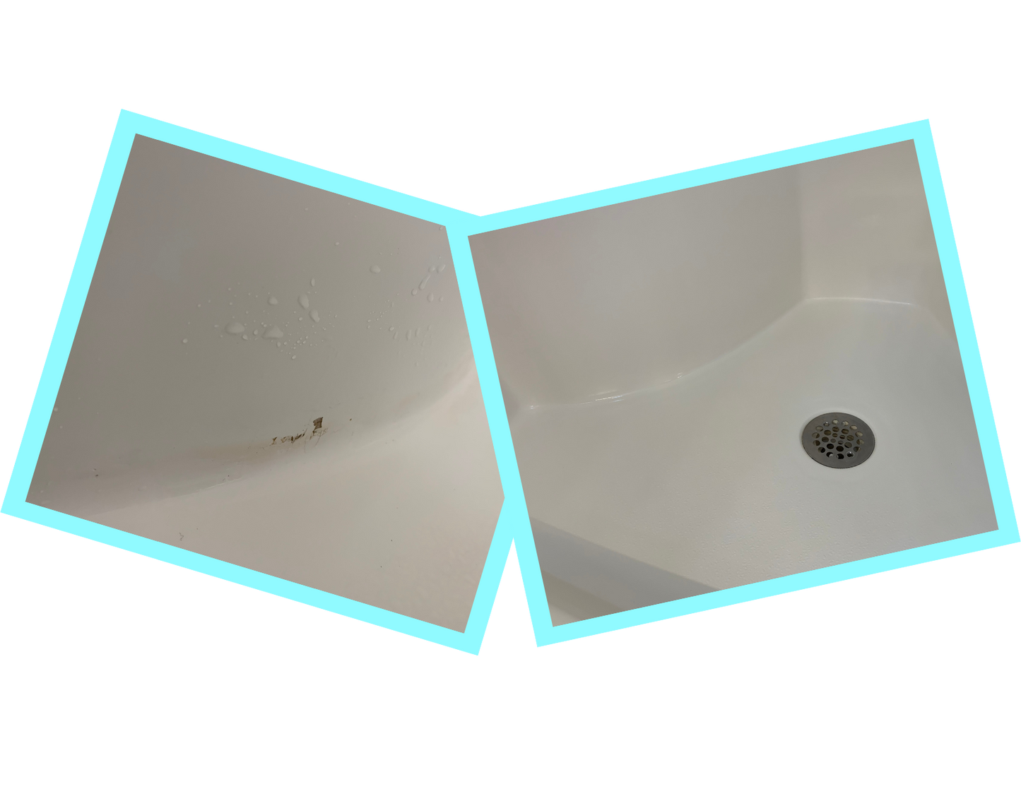 before and after of small crack repaired with Tub Repair Company level 1 kit.