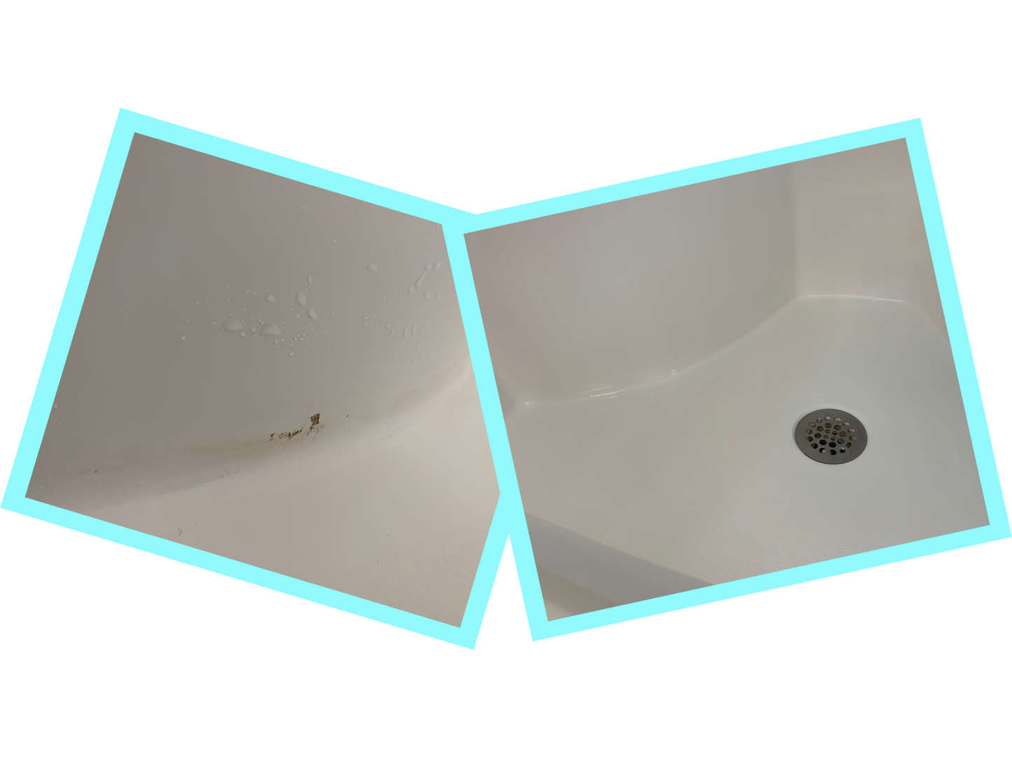 before and after of small crack repaired with Tub Repair Company level 1 kit. 
